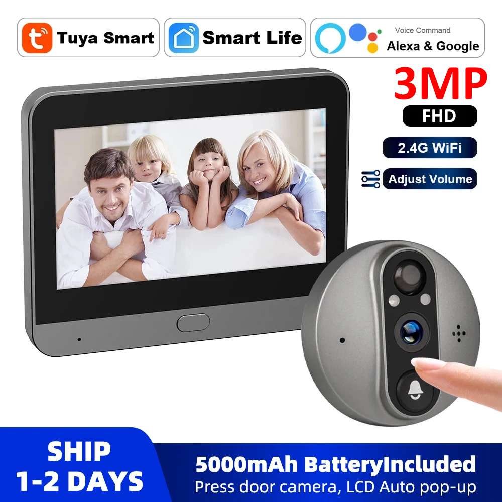 Home Security Blink - 3MP WiFi Smart Tuya Peephole 5000mAh