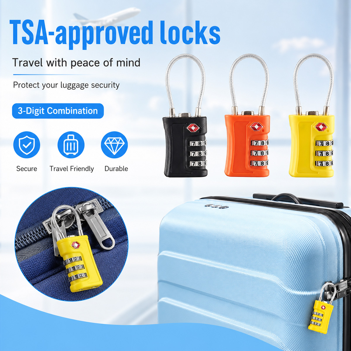 Home Security Locks - TSA Approved Luggage Lock 3 Digit