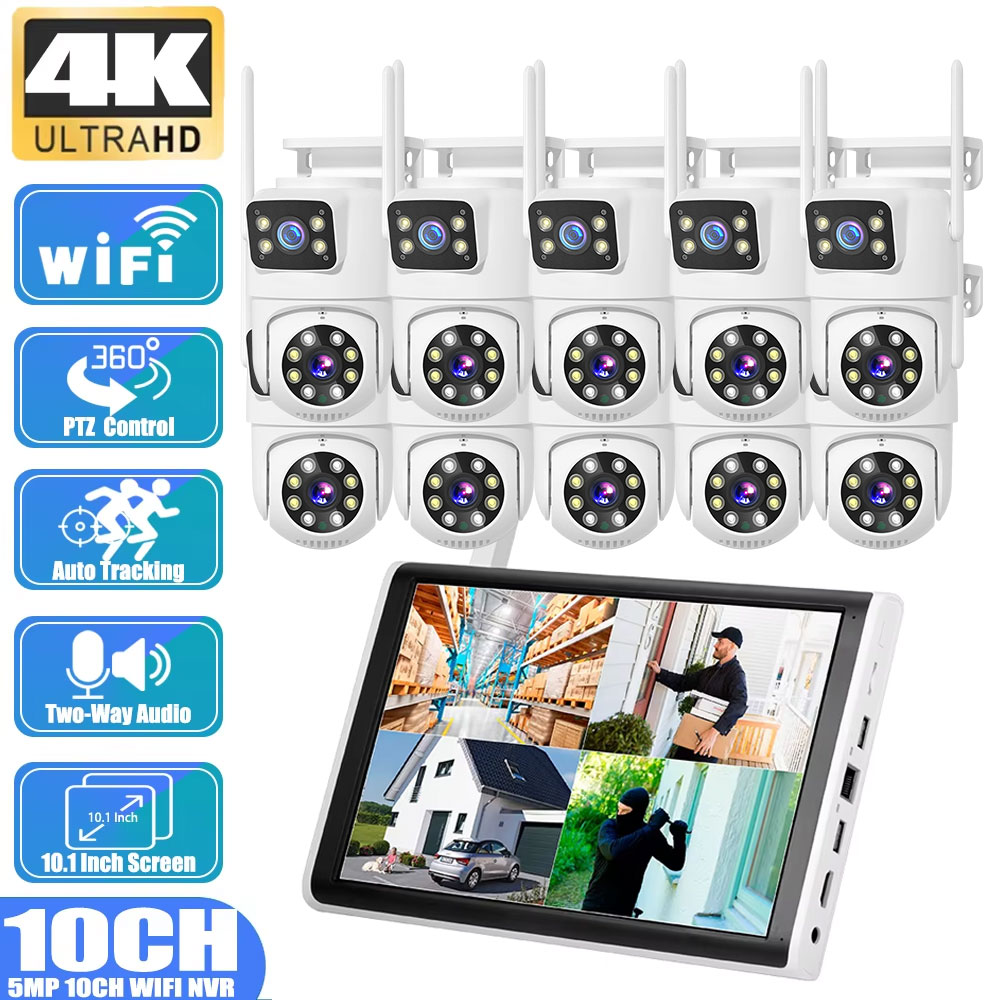 Home Security Wireless Cameras - 8MP 4K Dual Lens Human Detection