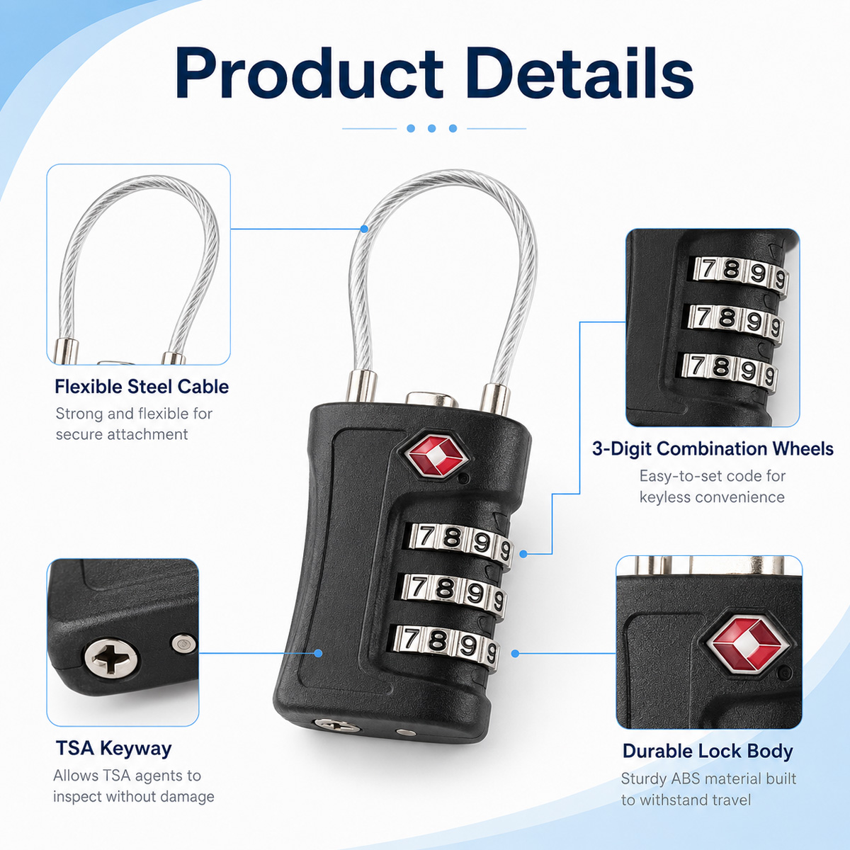 TSA Approved Luggage Lock 3 Di - Home Security Locks recension och pris