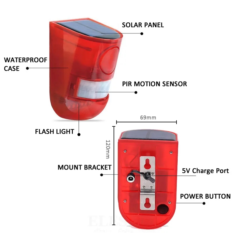 Waterproof Solar Powered Alarm - Home Security Blink recension och pris
