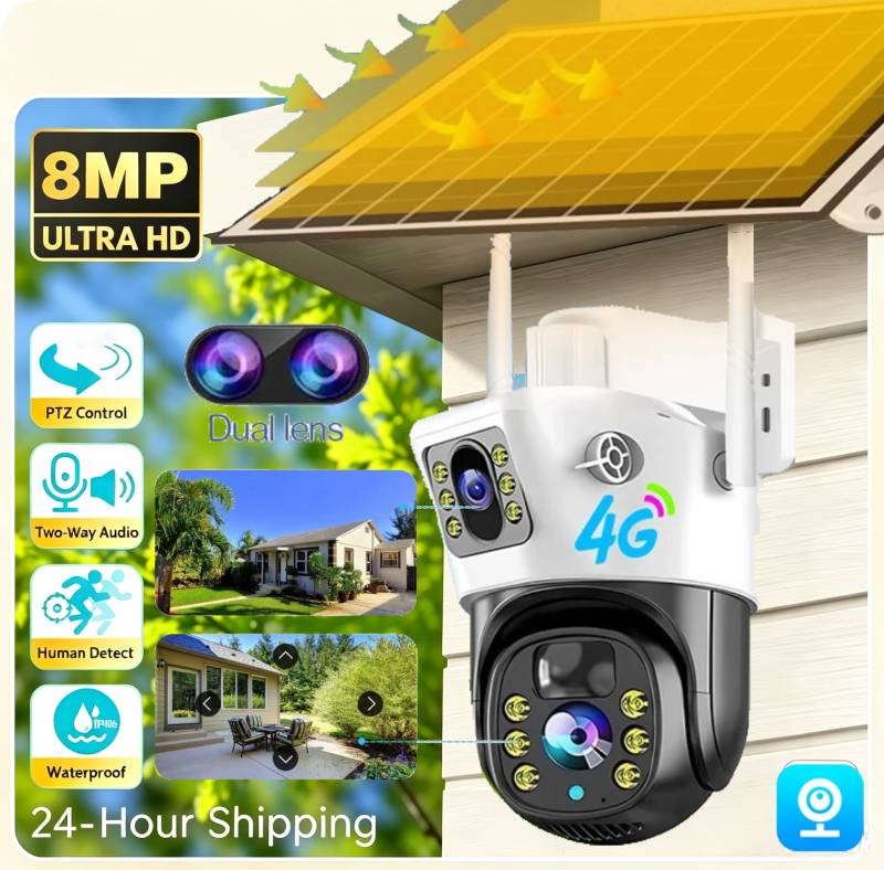 8MP 4G Solar Camera Dual Lens  - Ip Camera Outdoor 4K recension och pris