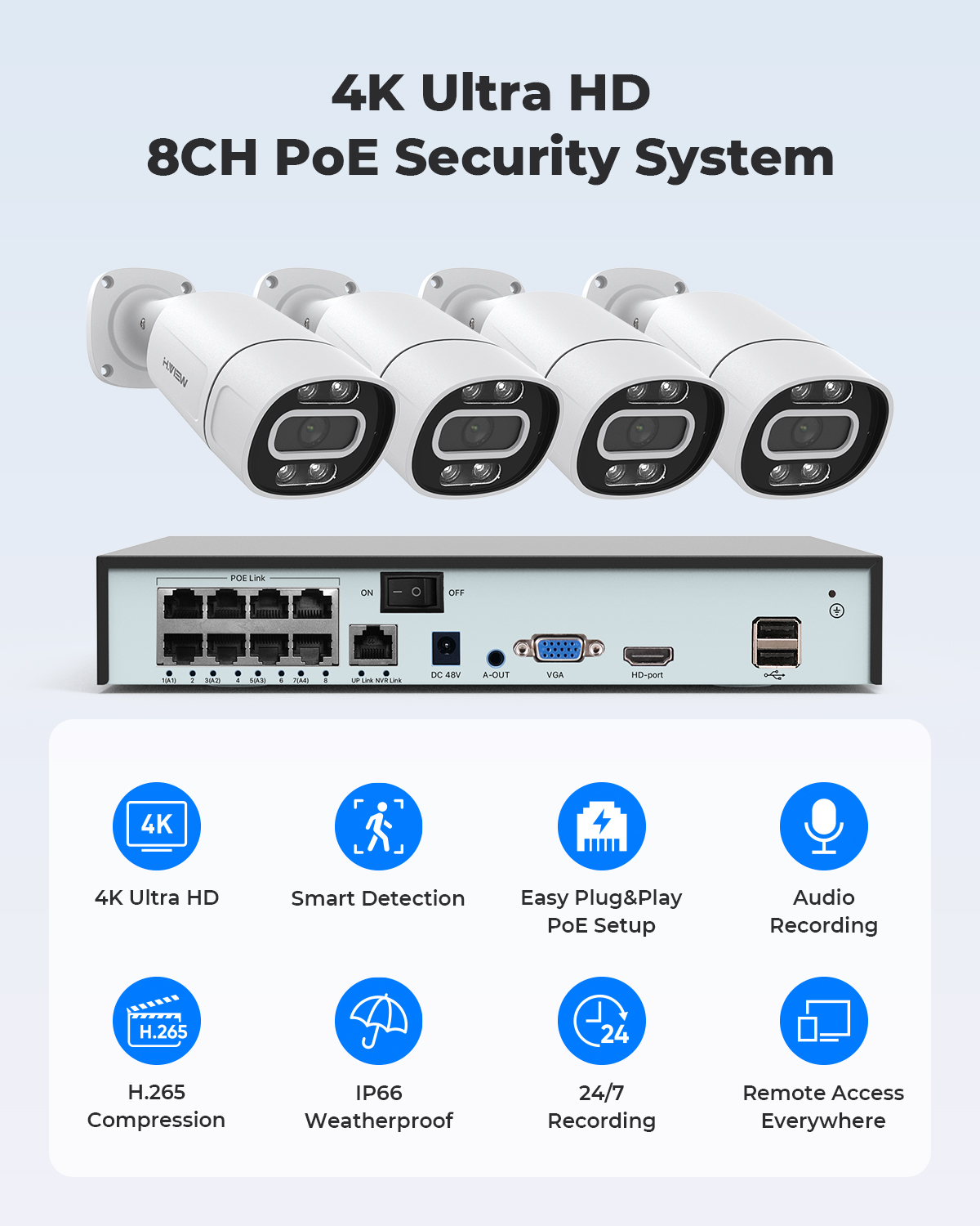 H.View 4K 5Mp 8Mp Poe CCTV Sec - Home Security Kit recension och pris